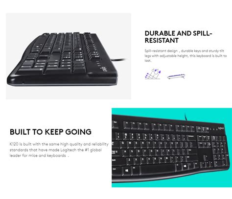 920-002508 - LOGI K120 Corded Keyboard plug and play USB connection spill resist. 